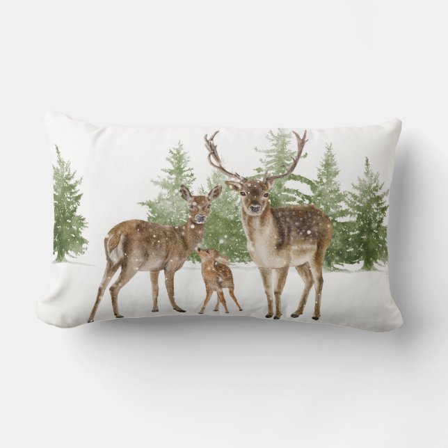 Winter Family Deer Lumbar Pillow (Front)