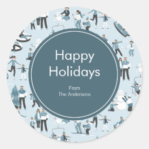 Winter Family Fun Christmas Holiday Classic Round Sticker