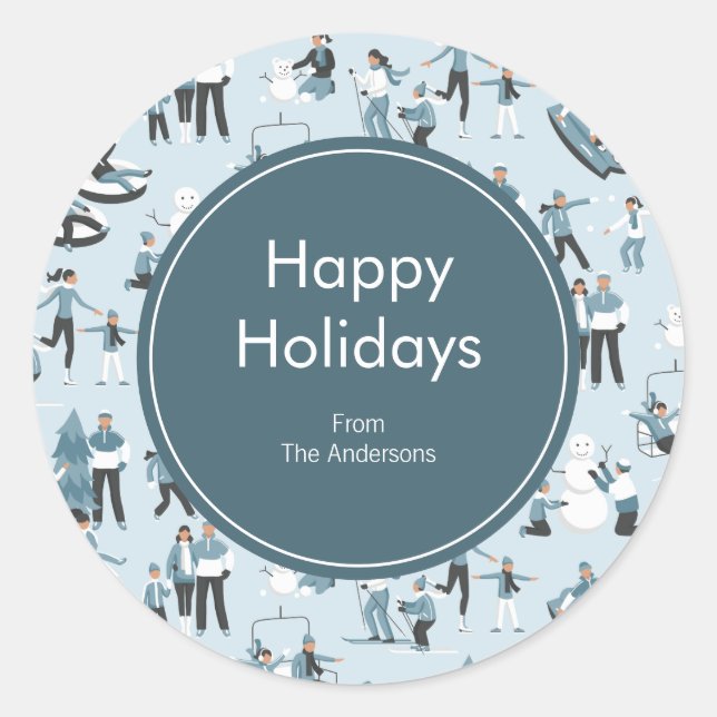 Winter Family Fun Christmas Holiday Classic Round Sticker (Front)