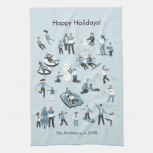 Winter Family Fun Christmas Holiday Kitchen Towel