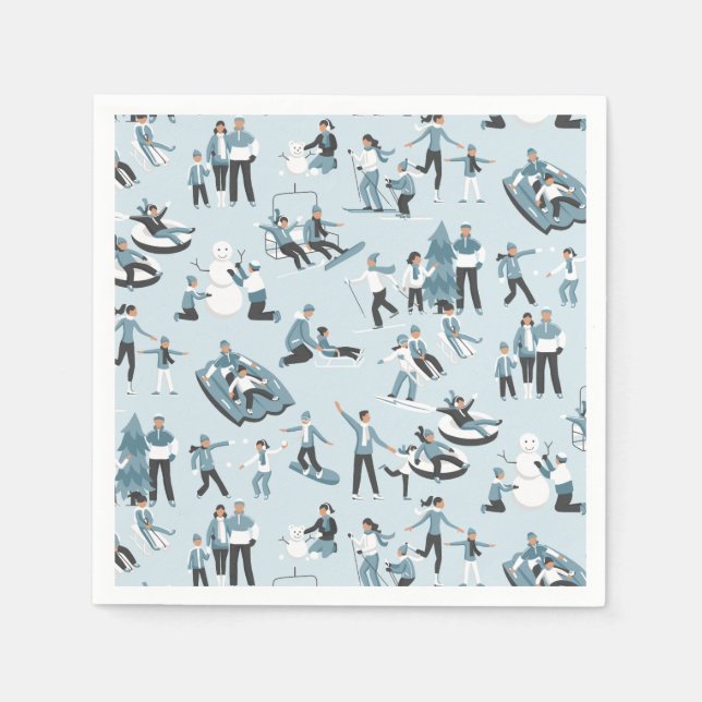 Winter Family Fun Christmas Holiday Napkin (Front)