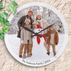 Winter Family Photo Personalized Christmas Large Clock