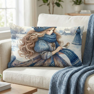 Winter Fantasy Princess in a Snowy Fairytale Lands Lumbar Pillow
