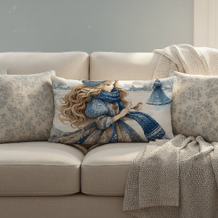Winter Fantasy Princess in a Snowy Fairytale Lands Lumbar Pillow