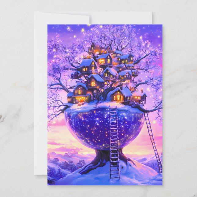 Winter Fantasy Snowy Tree Village Landscape Announcement (Front)