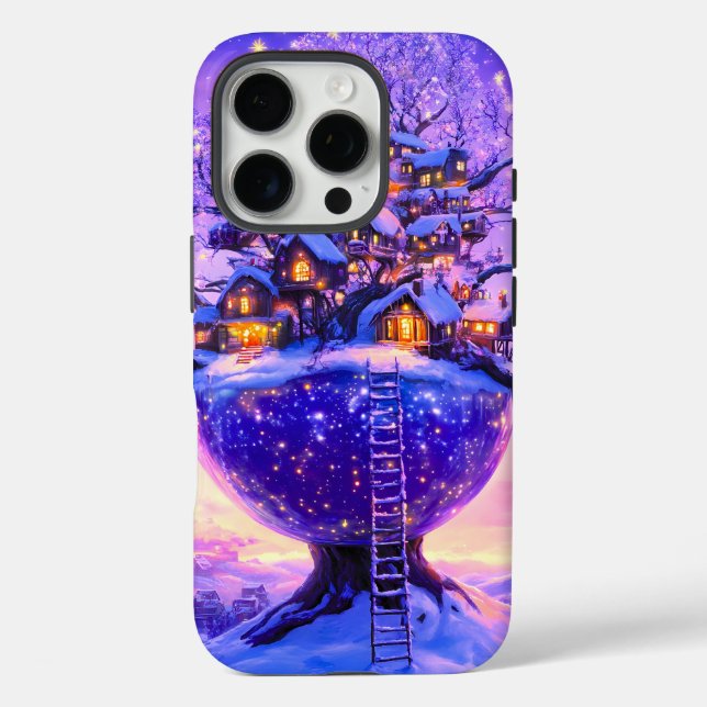 Winter Fantasy Snowy Tree Village Landscape Case-Mate iPhone Case (Back)