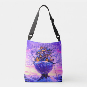 Winter Fantasy Snowy Tree Village Landscape Crossbody Bag