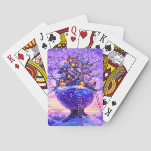 Winter Fantasy Snowy Tree Village Landscape Playing Cards