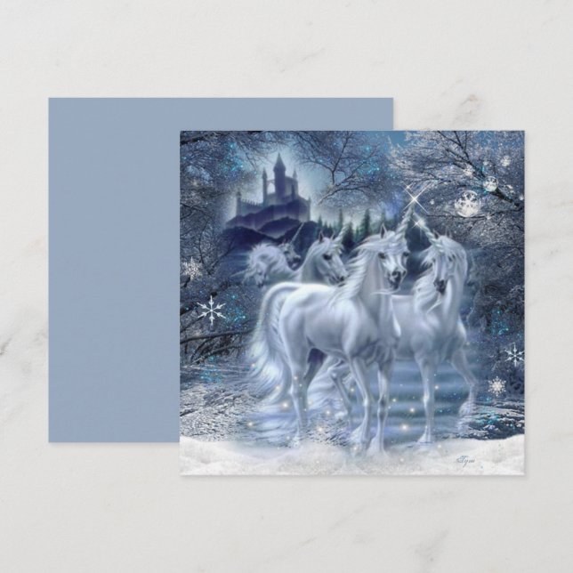 Winter Fantasy Unicorns In The Snow Flat Card (Front/Back)