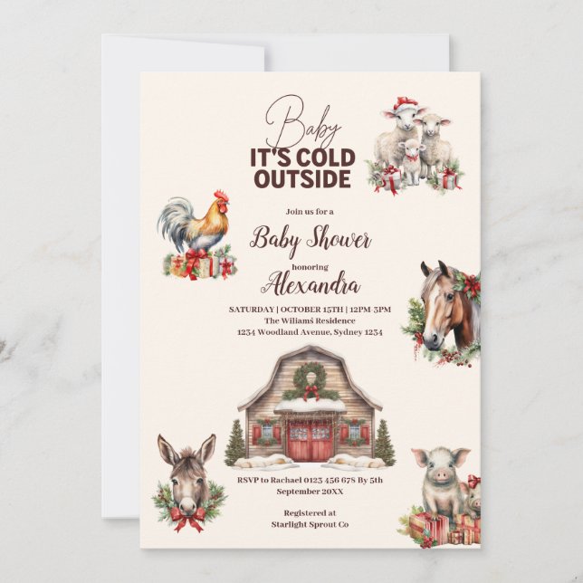 Winter Farm Animals Christmas Baby Shower Invitation (Front)