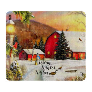 Winter farm cutting board