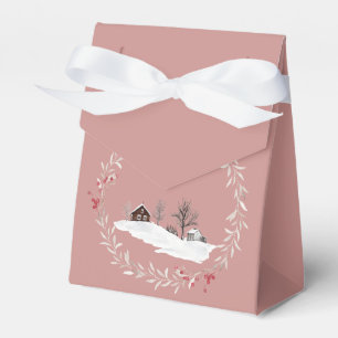 Winter Farm House Surrounded by Christmas Wreath Favor Box