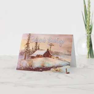 WINTER FARM & RIDERS by SHARON SHARPE Holiday Card