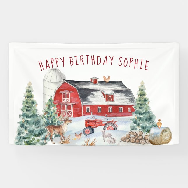 Winter Farm Theme Birthday Party Welcome Banner (Horizontal)