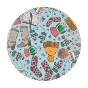 Winter Fashion Doodle Sketch Pattern Cutting Board