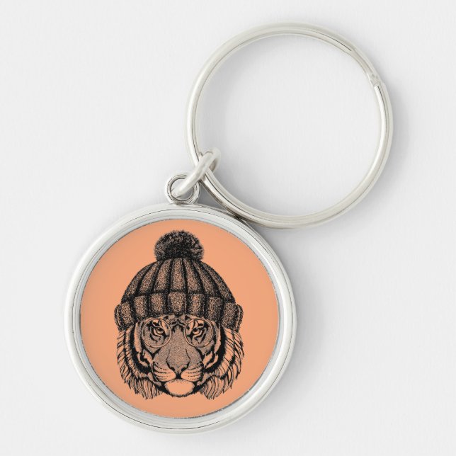 Winter Fashion Ready Tiger Keychain (Front)
