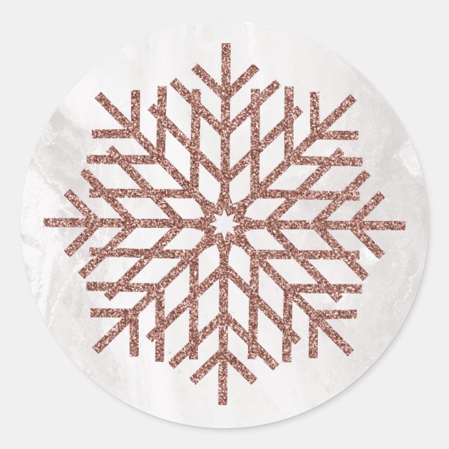 Winter Faux Rose Gold Snowflakes Classic Round Sticker (Front)