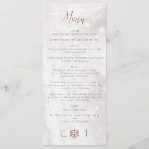 Winter Faux Rose Gold Snowflakes Wedding Menu
