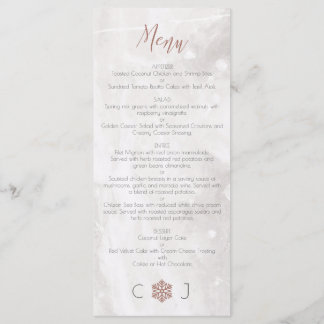 Winter Faux Rose Gold Snowflakes Wedding Menu