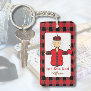 Winter Female Cartoon Funny Saying Buffalo Plaid Keychain