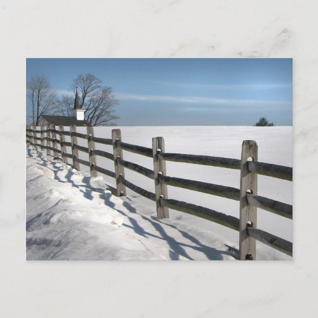 Winter Fence and Church Postcard (Front)