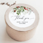 Winter festive Christmas evergeen wedding Classic Round Sticker<br><div class="desc">Winter festive Christmas evergeen wedding Favour Tags
Matching items available.</div>