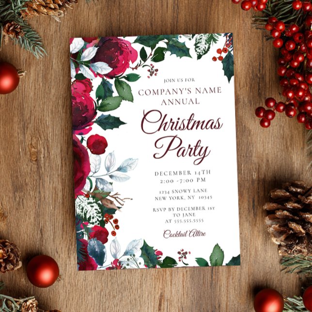 Winter Festive Floral Work Christmas Party  Invitation (Creator Uploaded)