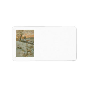 Winter Field Deer Church Snow Label