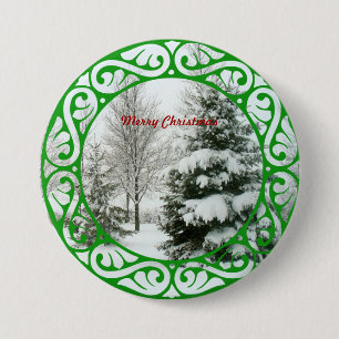 Winter Fir Trees, Merry Christmas 3 Inch Round Button