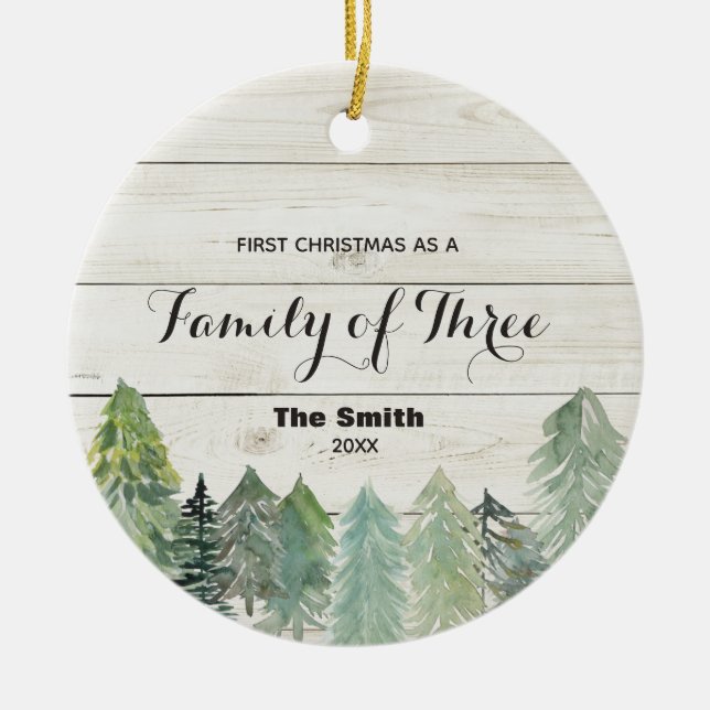 Winter First Christmas as a Family of Three Ceramic Ornament (Front)
