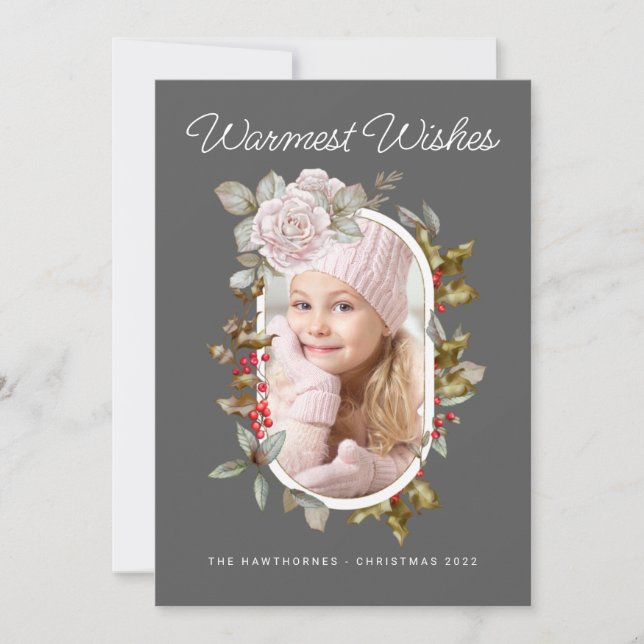 Winter Floral and Evergreens Holiday Photo (Front)