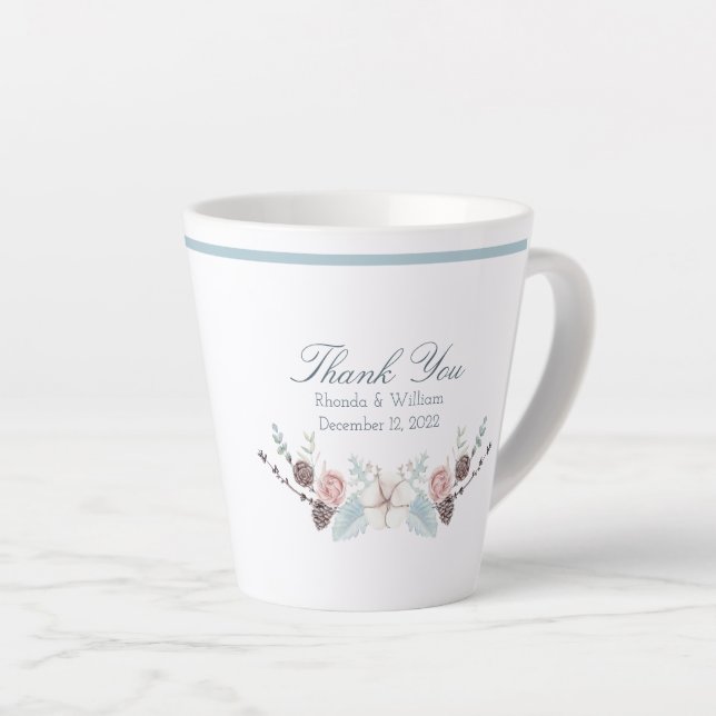 Winter floral and Foliage Watercolor Wedding  Latte Mug (Right Angle)