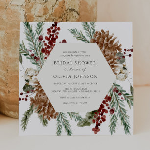 Winter Floral and Green Plaid Bridal Shower Invitation