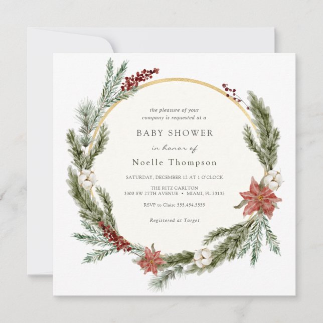 Winter Floral and Greenery Baby Shower Invitation (Front)