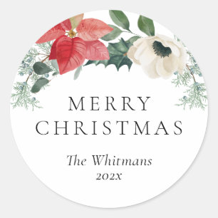 Winter Floral Arch Merry Christmas Classic Round Sticker