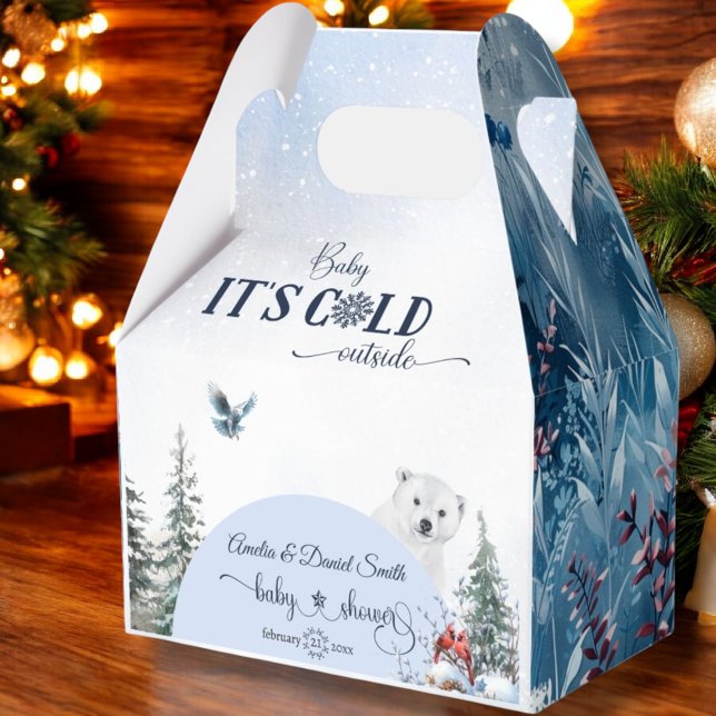 Winter Floral Baby Cold Outside Bear Red Bird  Favor Box (Creator Uploaded)