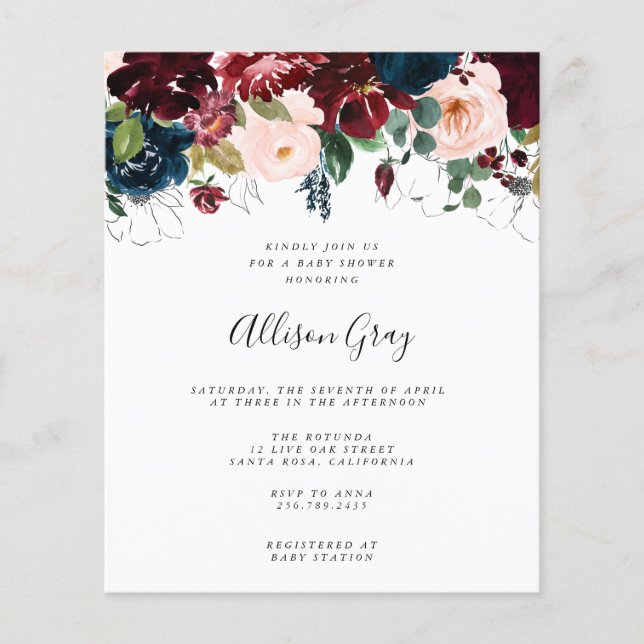 Winter Floral Baby Shower | Budget Flyer (Front)