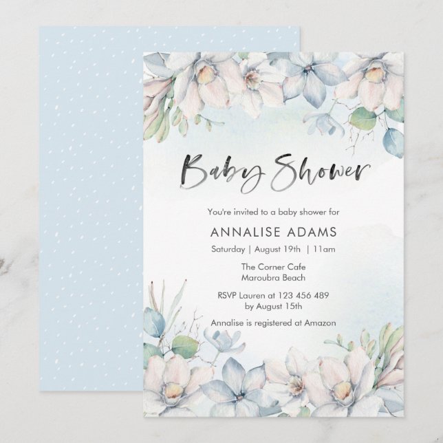 Winter Floral Baby Shower invitation (Front/Back)