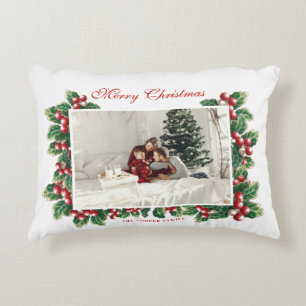 Winter Floral Berries   Christmas   Family Photo Accent Pillow