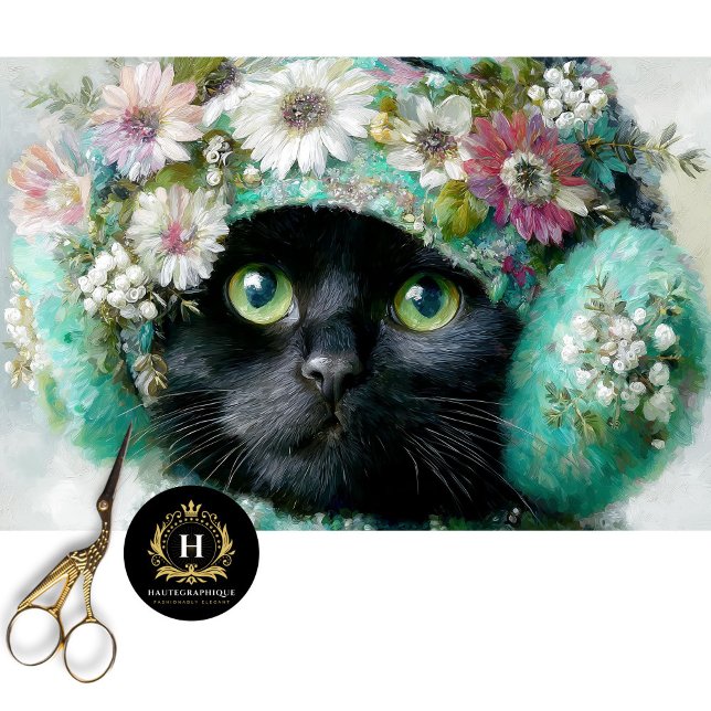 Winter Floral Black Cat Decoupage Tissue Paper (Creator Uploaded)