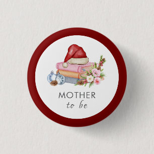 Winter Floral Books Mother To Be Baby Shower  1 Inch Round Button
