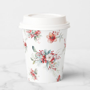 Winter Floral Botanical Christmas Bridal Shower Paper Cups