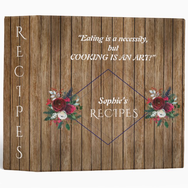 Winter Floral Bouquet COOKING IS AN ART Monogram Binder (Front/Spine)
