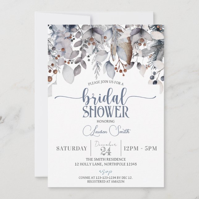 Winter Floral Bridal Shower Invitation (Front)