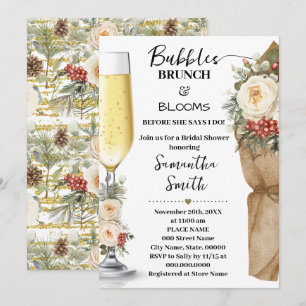 Winter Floral Bubbles Brunch & Bloom Bridal Shower Invitation
