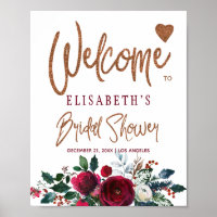 Winter floral burgundy bridal shower welcome sign