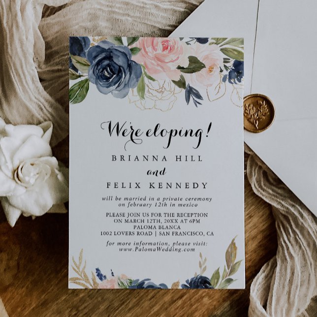Winter Floral Calligraphy Elopement Reception Invitation (Creator Uploaded)