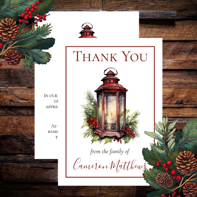 Winter Floral Candle Floral Bereavement Thank You (Winter Floral Arrangement with Candle Lantern Floral Bereavement Thank You Card)