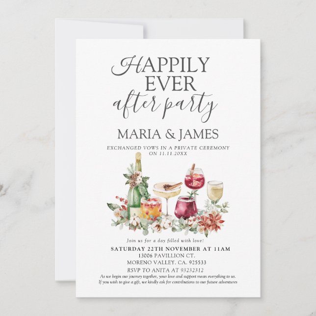 Winter Floral Christmas Happily Ever After Party Invitation (Front)