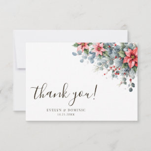 Winter Floral Christmas Holiday Wedding Thank You Card